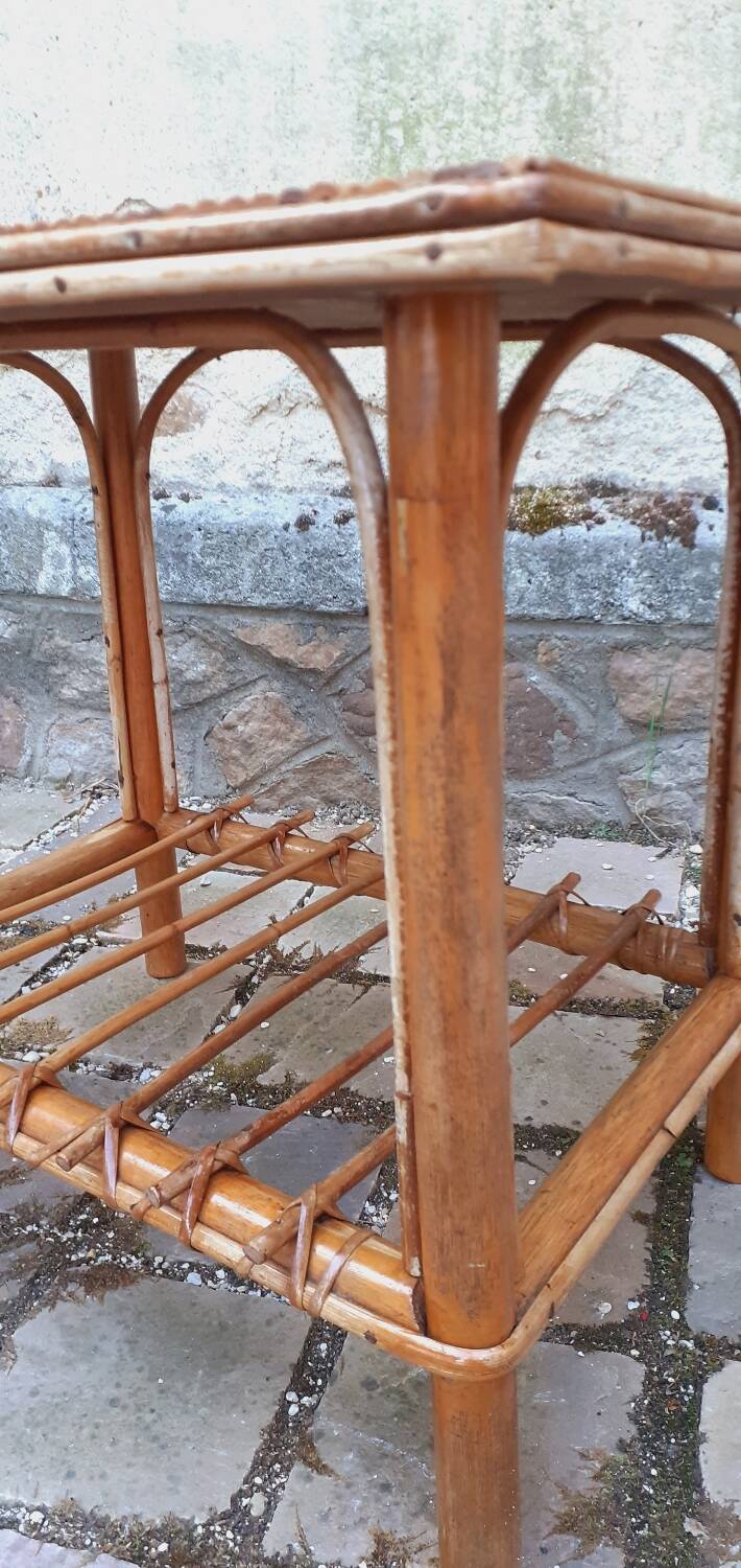 Side table, vintage 50s rattan coffee table