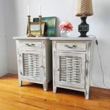 Pair of patinated bedside tables and end tables