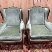 Pair of Louis XVI style wingback armchairs