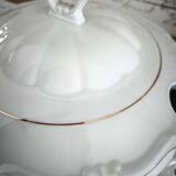 Porcelain soup tureen, white manufacture with double gold line, hand-painted.