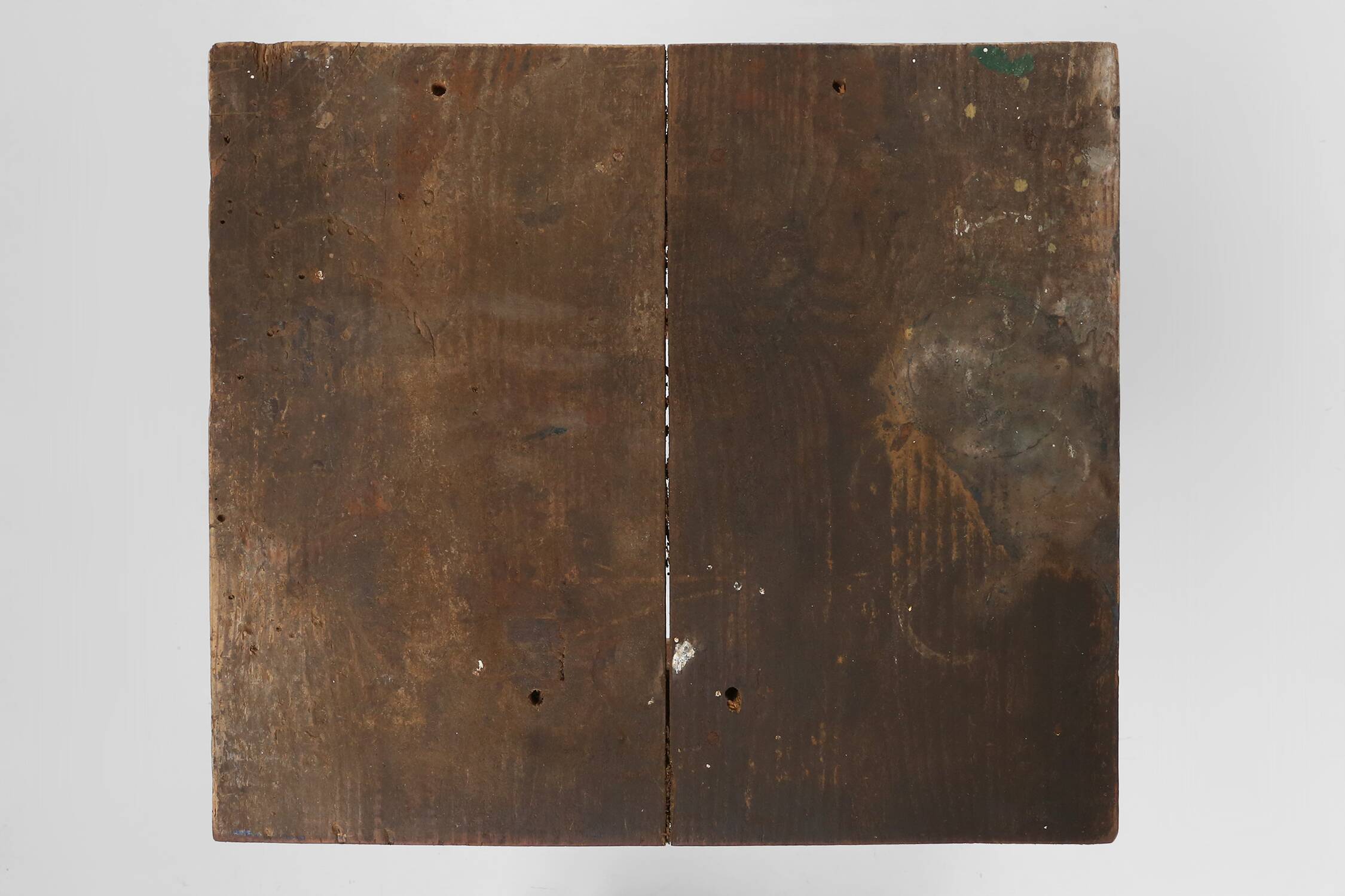 Industrial console table with patinated colorful paint, Belgium ca. 1950