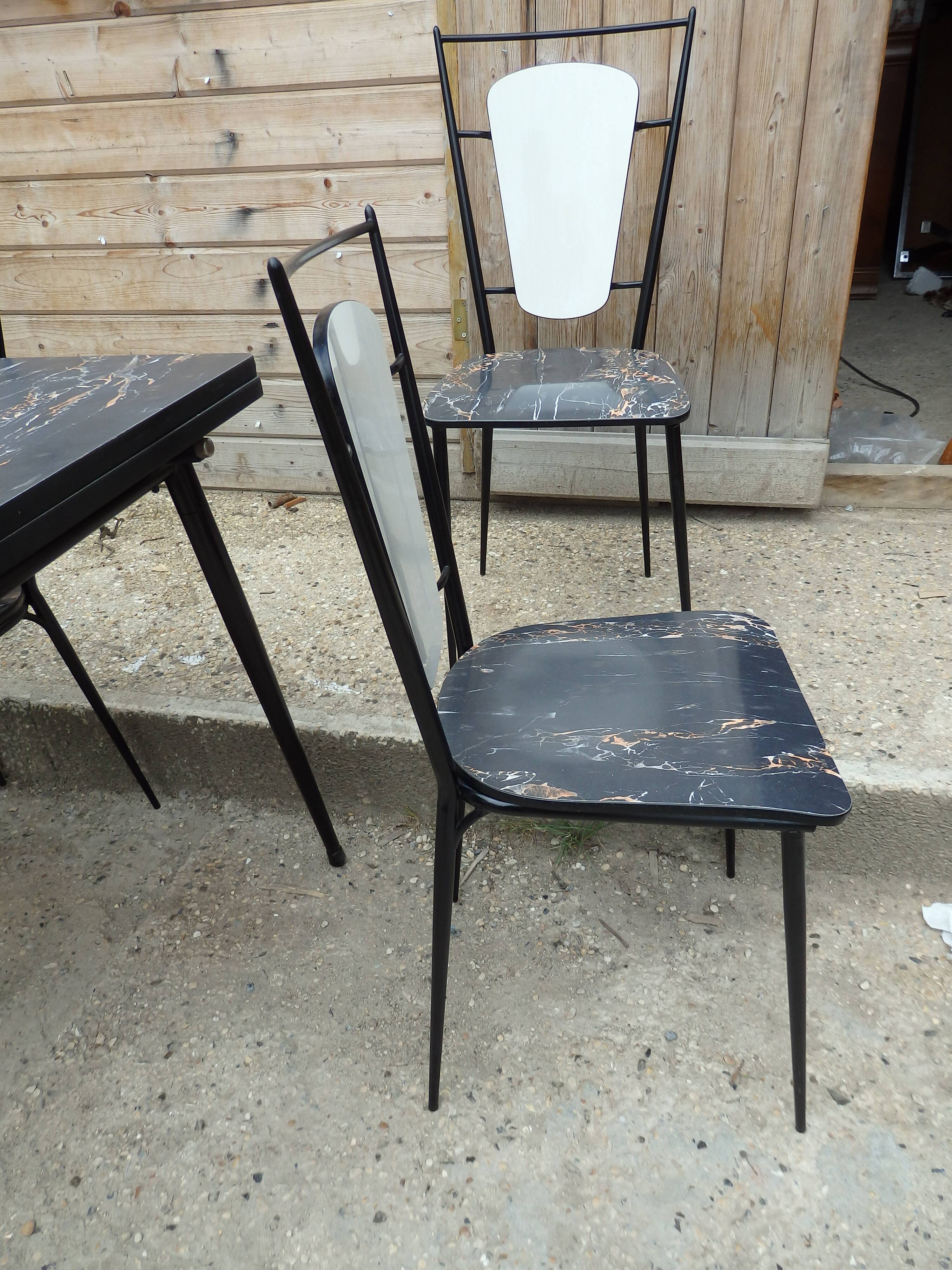Set table and 4 chairs formica marbled black kitchen