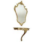 Gilded Rococo Style Mirror With Console Acanthus France