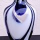 Murano glass vase, marbled navy blue, white and translucent.