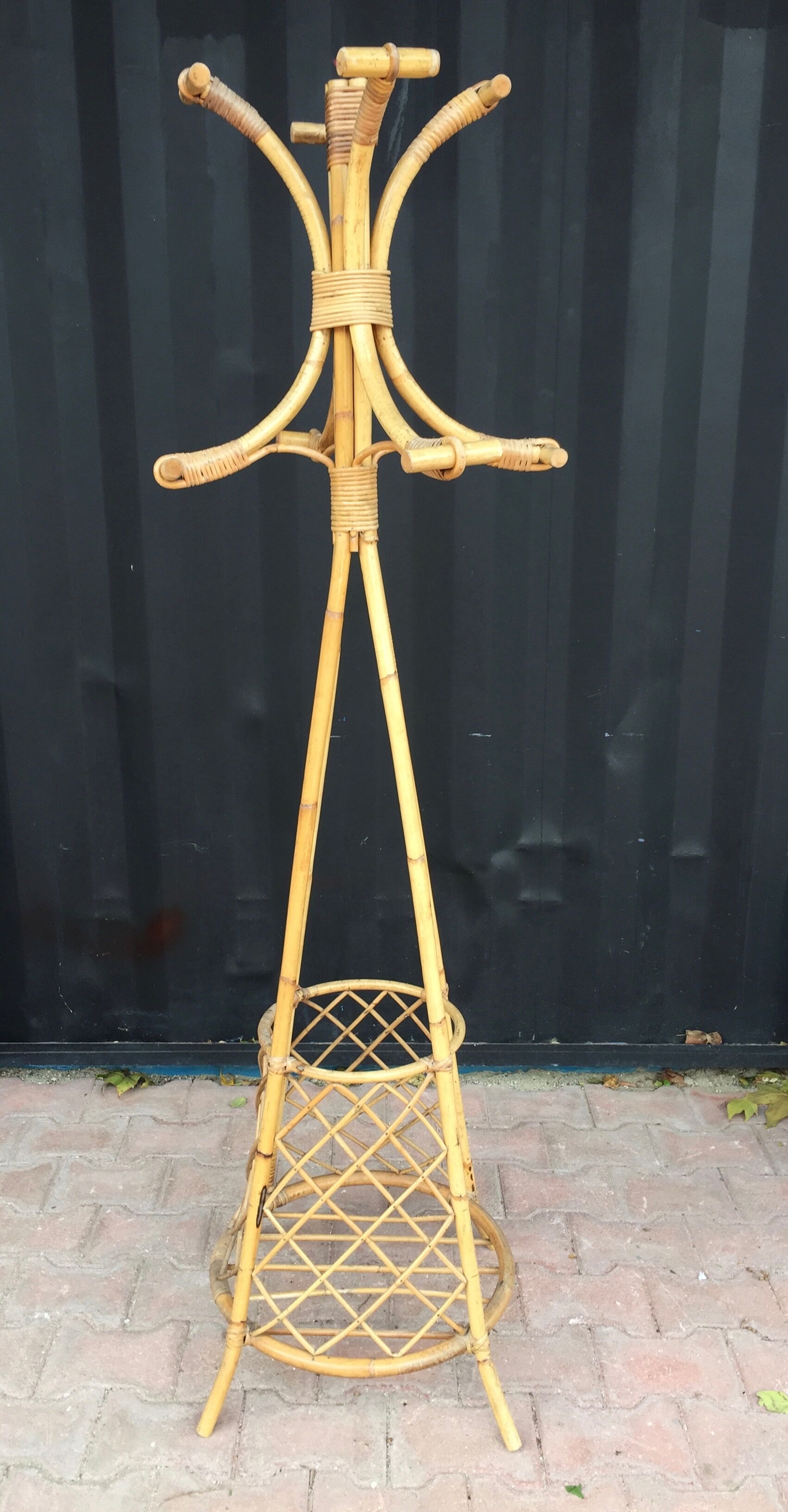 Rattan coat rack