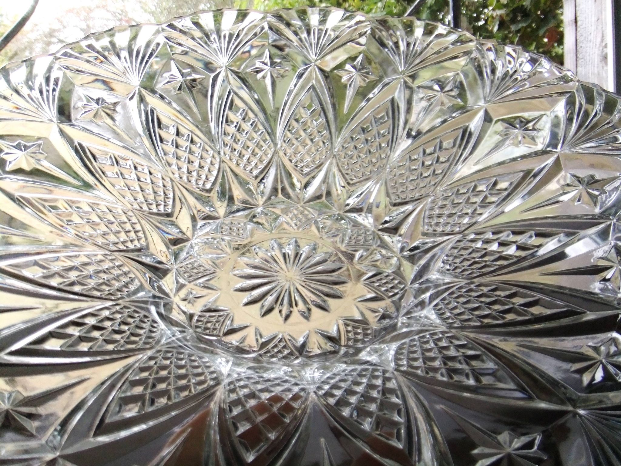 Coupe à fruits cristal taillé corbeille centre de table plat vintage 33cm