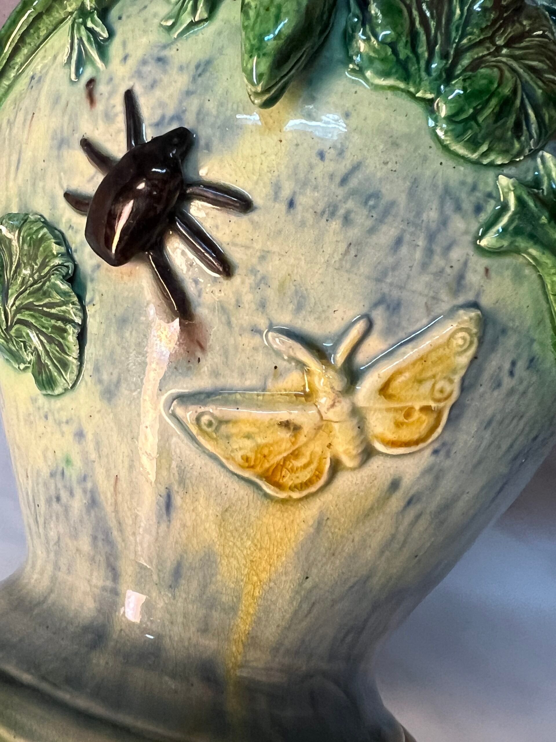 Majolica Palissy vase, dating from the Victorian era circa 1890