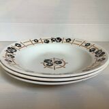 Three old earthenware soup plates from the 1930s, water lilies model
