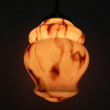 Art Deco hanging lamp with marbled salmon-coloured shade