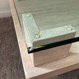 Vintage travertine and glass coffee table