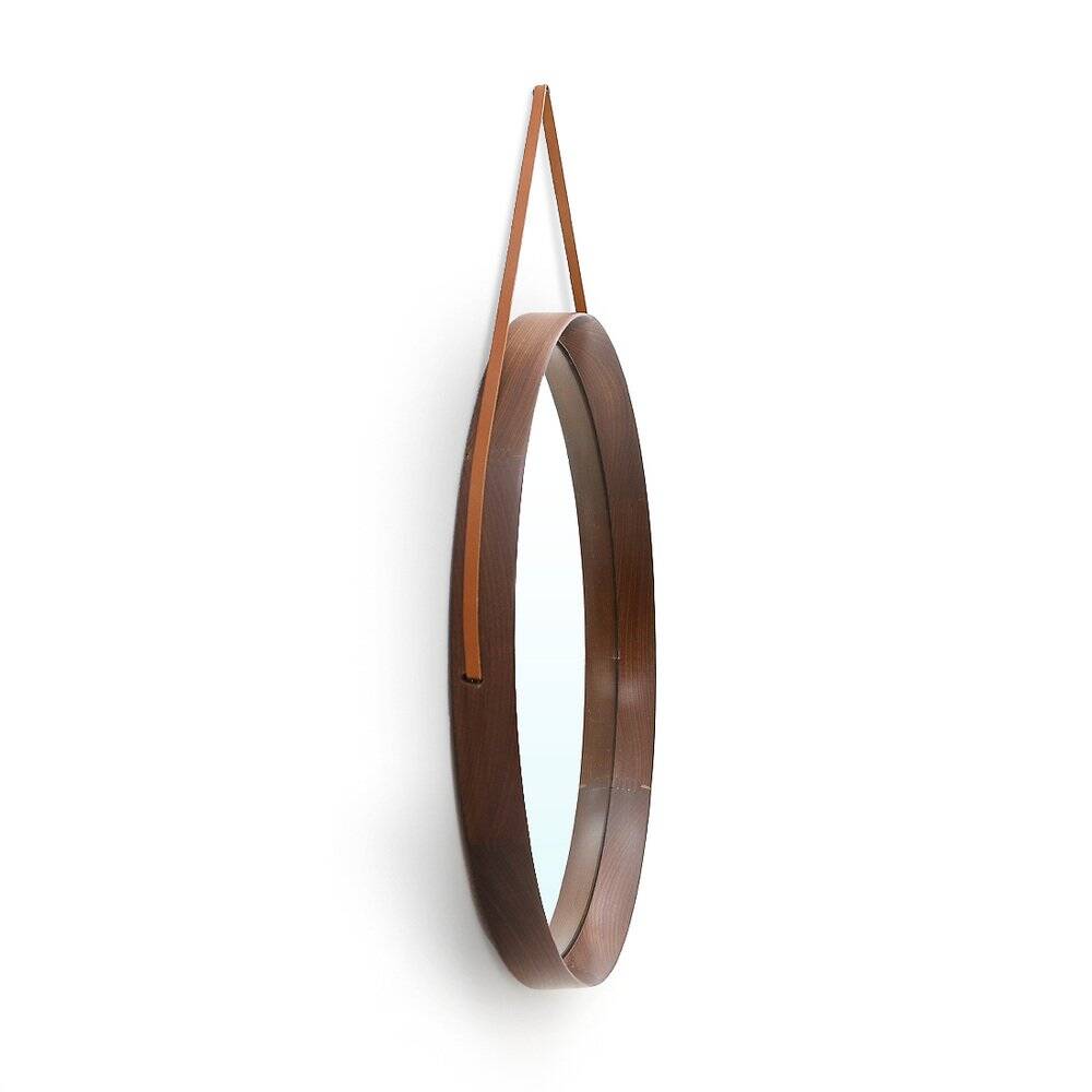 Round mirror with leather strap, 1960s