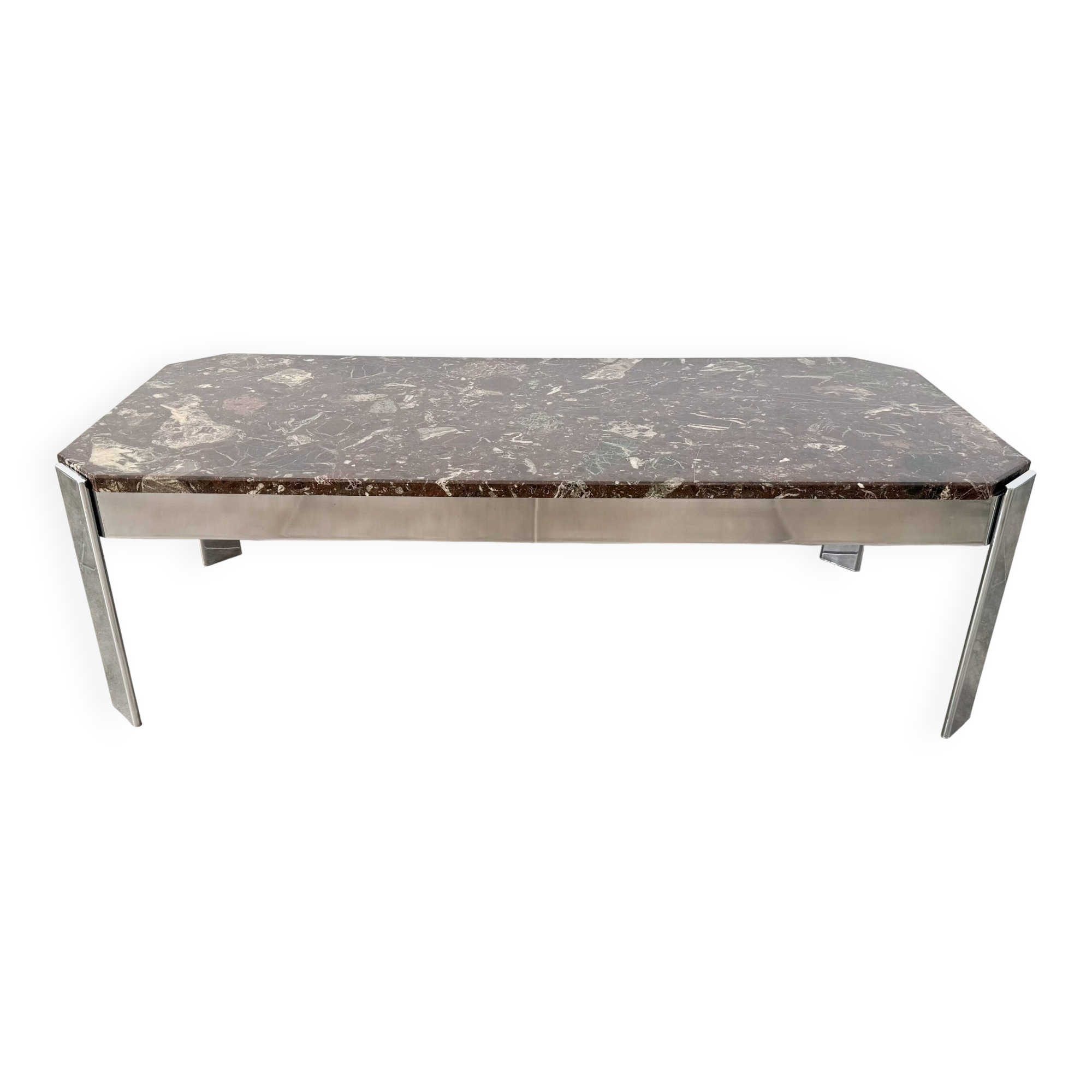 Table basse en marbre Breccia et chrome , circa  1970/80'