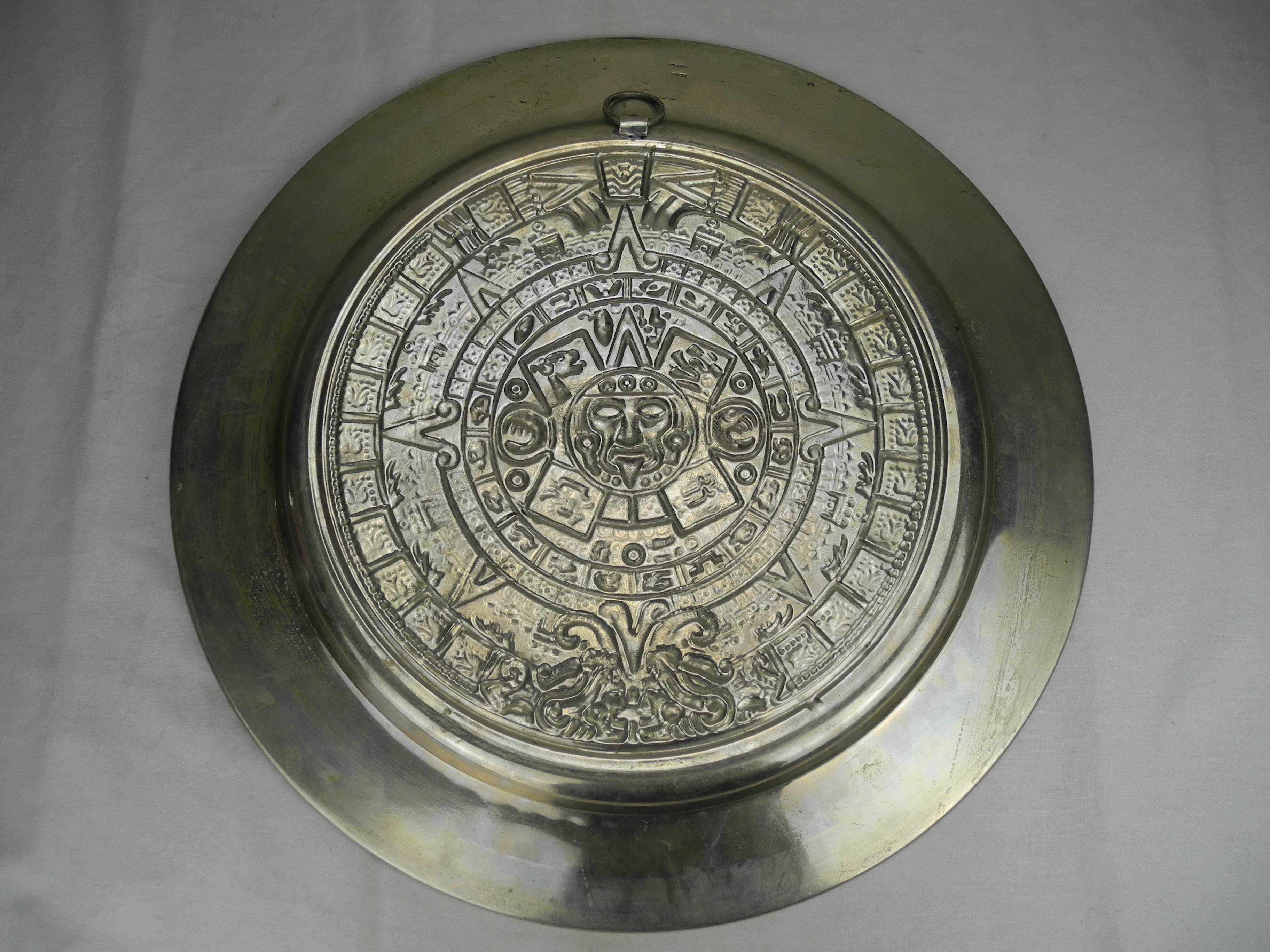 large antique wall plate Mexico alpaca Mayan calendar vintage wall plate decor