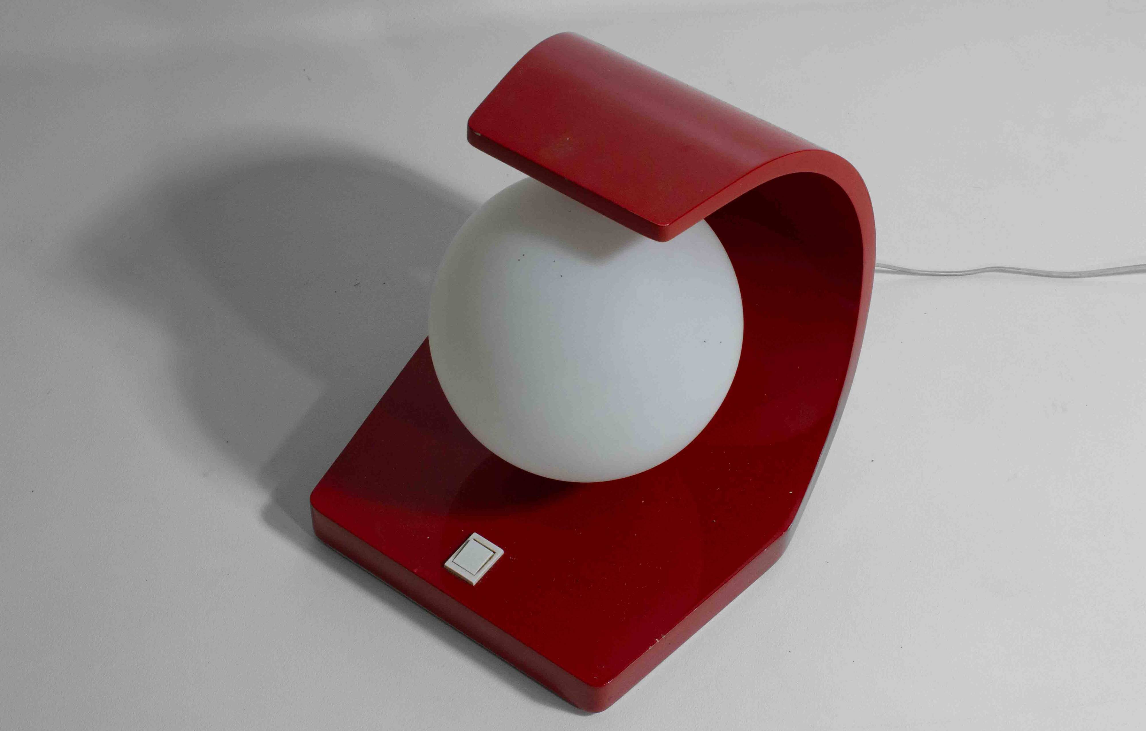 Space age "orb" lamp in red laminate casing, Italy 1960s