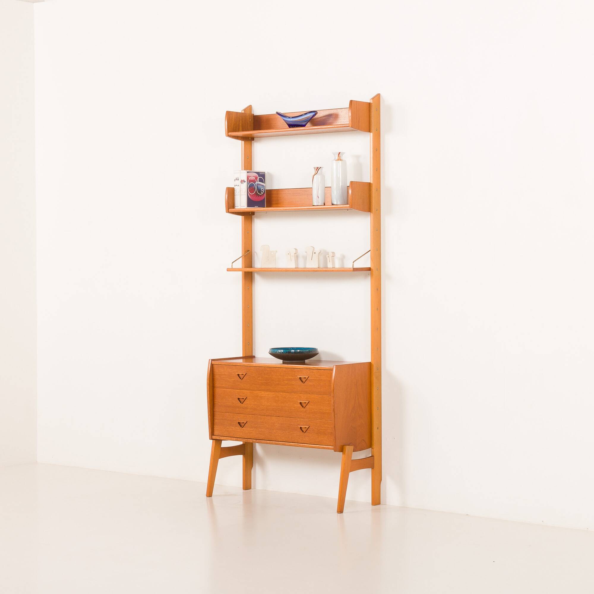 Scandinavian mid century teak free standing wall unit, 1960s