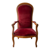Fauteuil Louis XV en bois et velours rouge