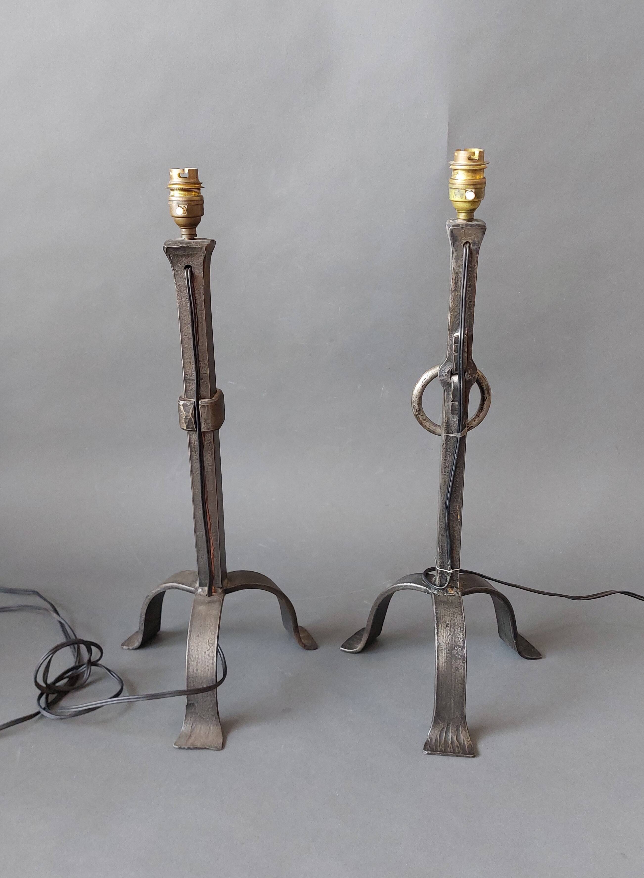 Pair of Brutalist style lamps in wrought iron 1950.