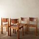 Brutalist Elm and Leather Dining Chairs by Maison Regain, 1970s, Set of 4