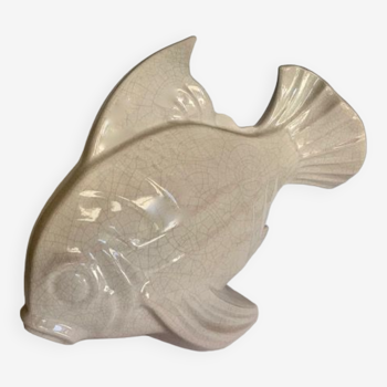 Fish sculpture in cracked earthenware