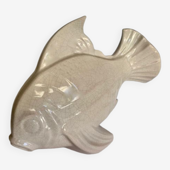 Sculpture poisson en faïence craquelée