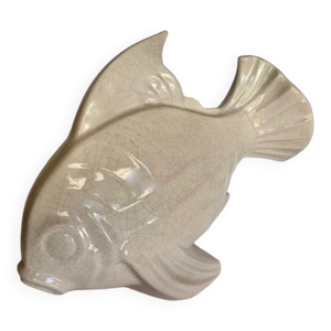 Sculpture poisson en faïence craquelée