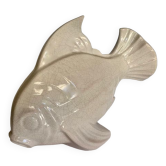 Fish sculpture in cracked earthenware
