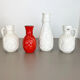 Set of 4 Red-White Fat Lava Op Art Pottery Vases by Bay Ceramics, Germany