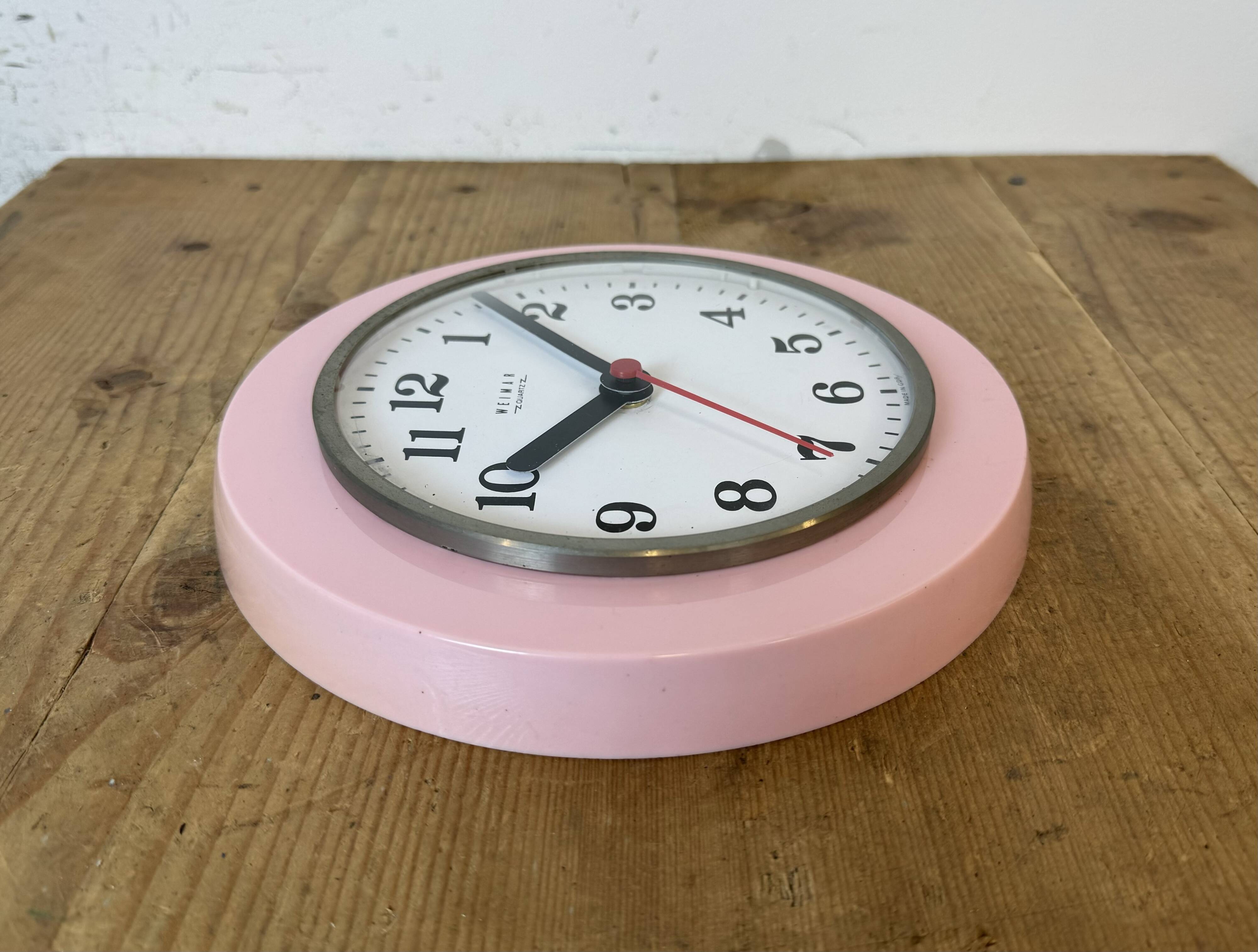 Vintage Pink East German Bakelite Wall Clock from Weimar, 1980s