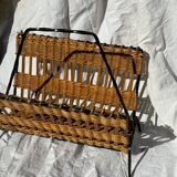 Vintage metal and wicker magazine rack