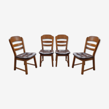 Chaises brutalistes chêne et cuir