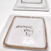 Ensemble de six assiettes carrées vintage en faïence fabriquées à la main par De Simone, Italie