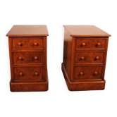 Pair of Walnut and Burl Walnut Bedside Tables - 19th Century