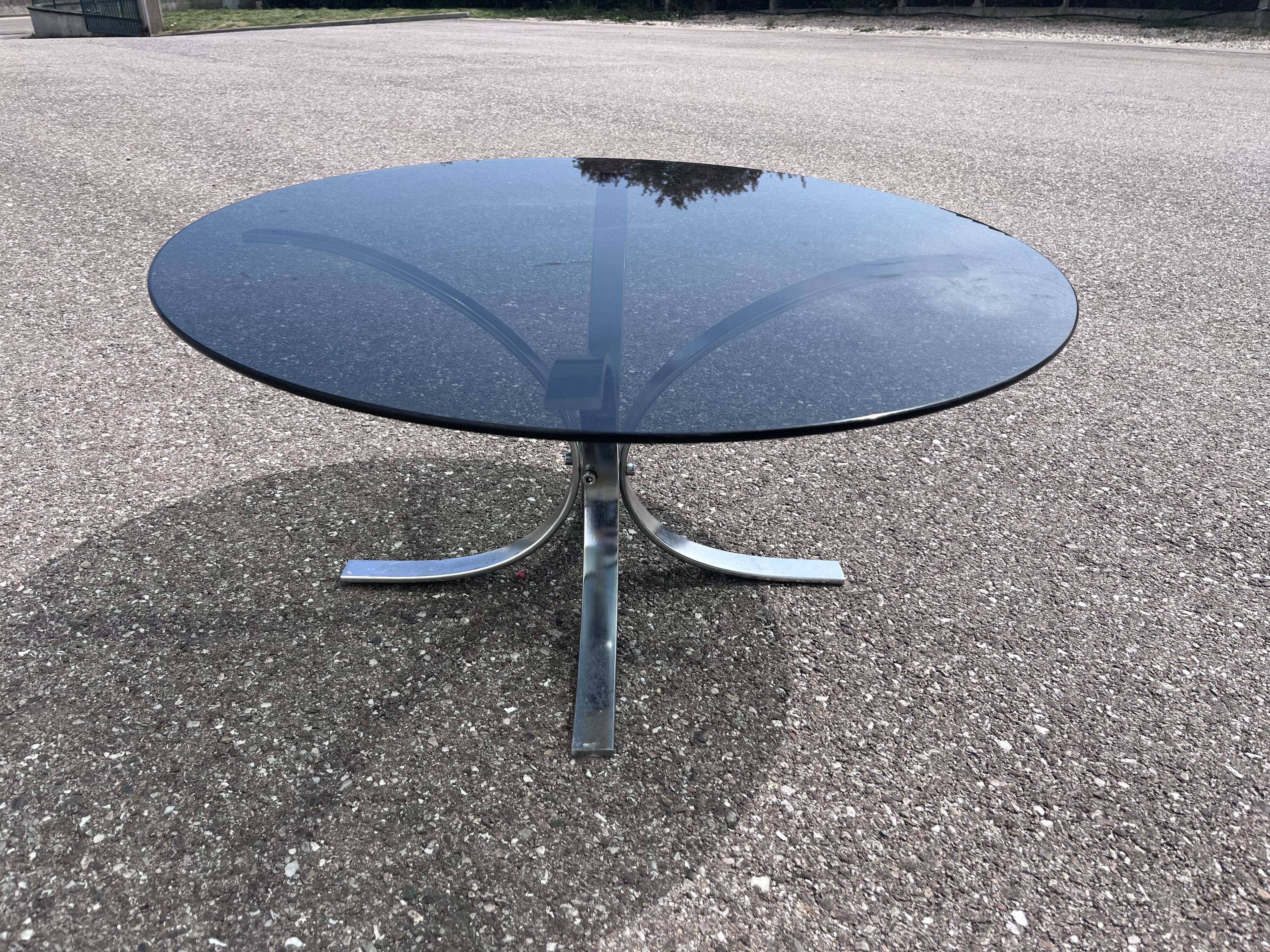 Coffee table, 70s smoked glass and chrome