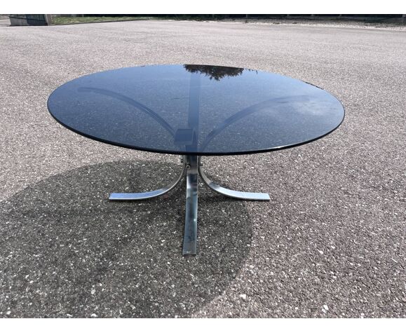 Coffee table, 70s smoked glass and chrome