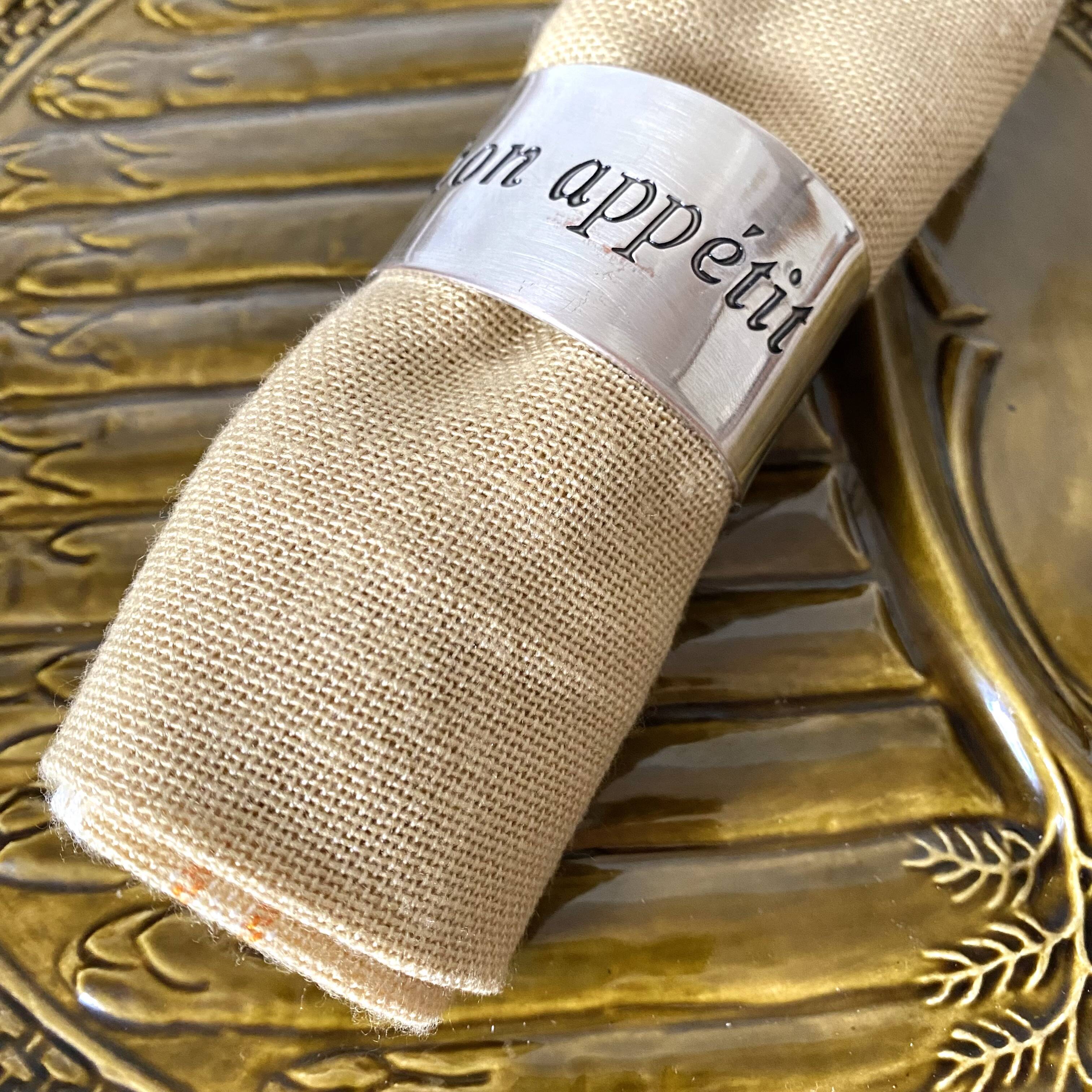 Silver metal napkin rings Bon appetit