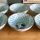 6 white and blue japanese porcelain bowls with mountain decoration