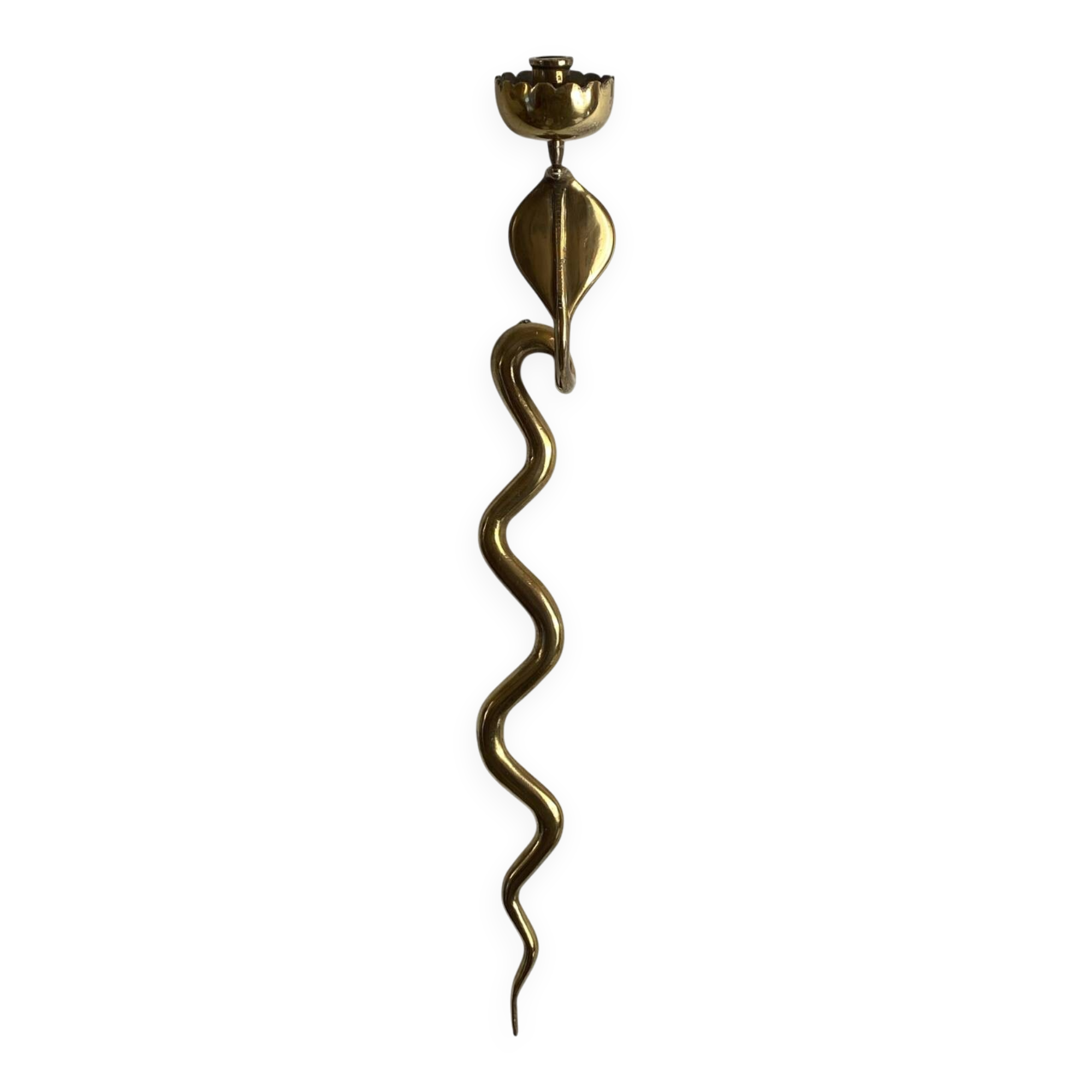 Large brass cobra wall candle holder