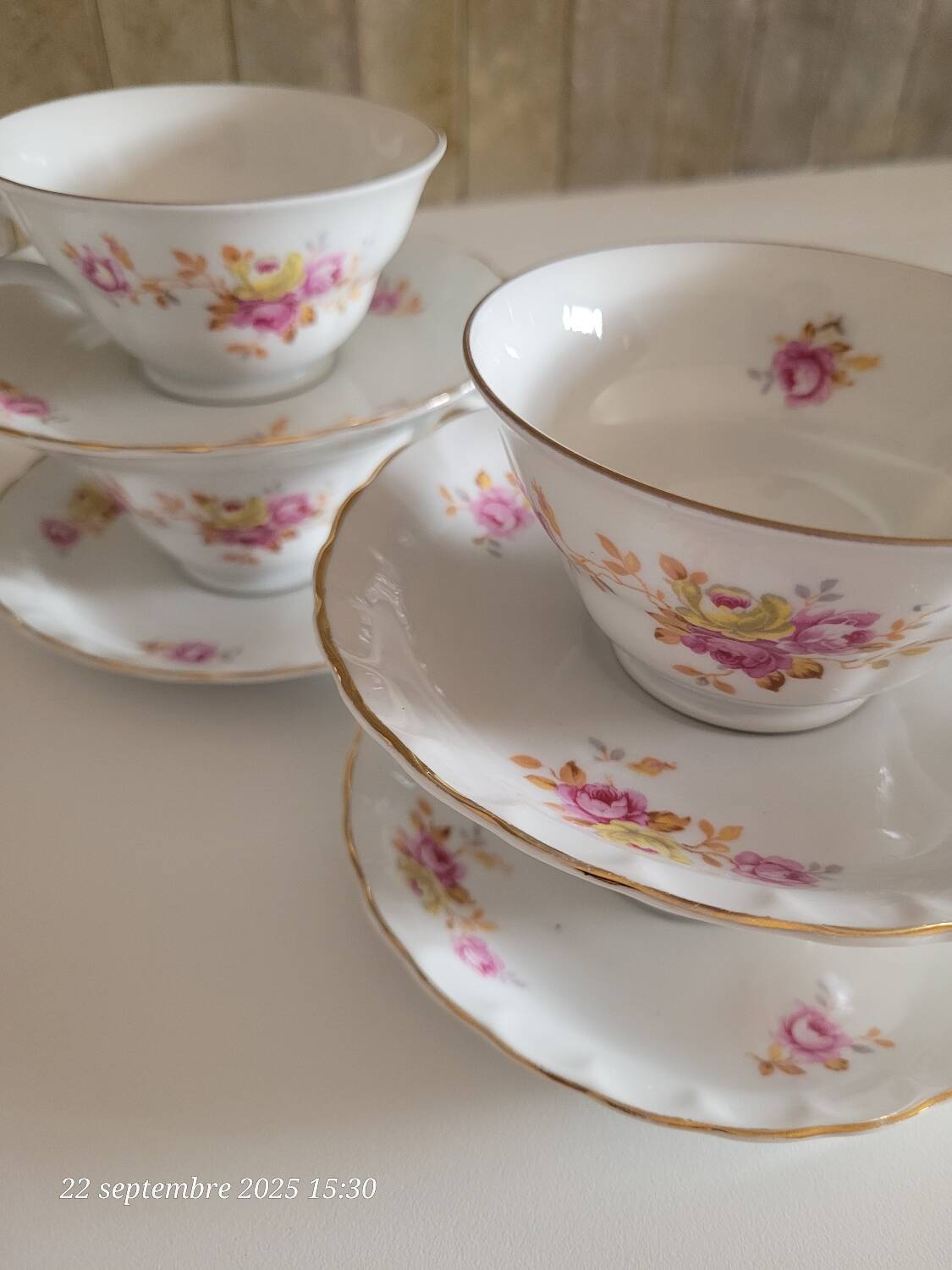 4 antique cups and saucers