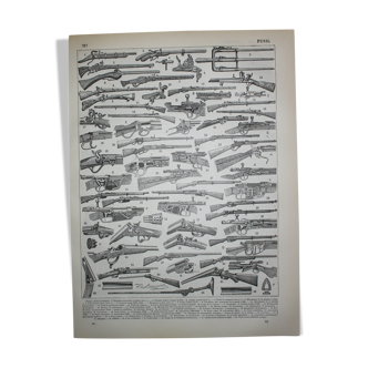 Engraving • Antique rifles, rifle, weapons • Original lithograph from 1898