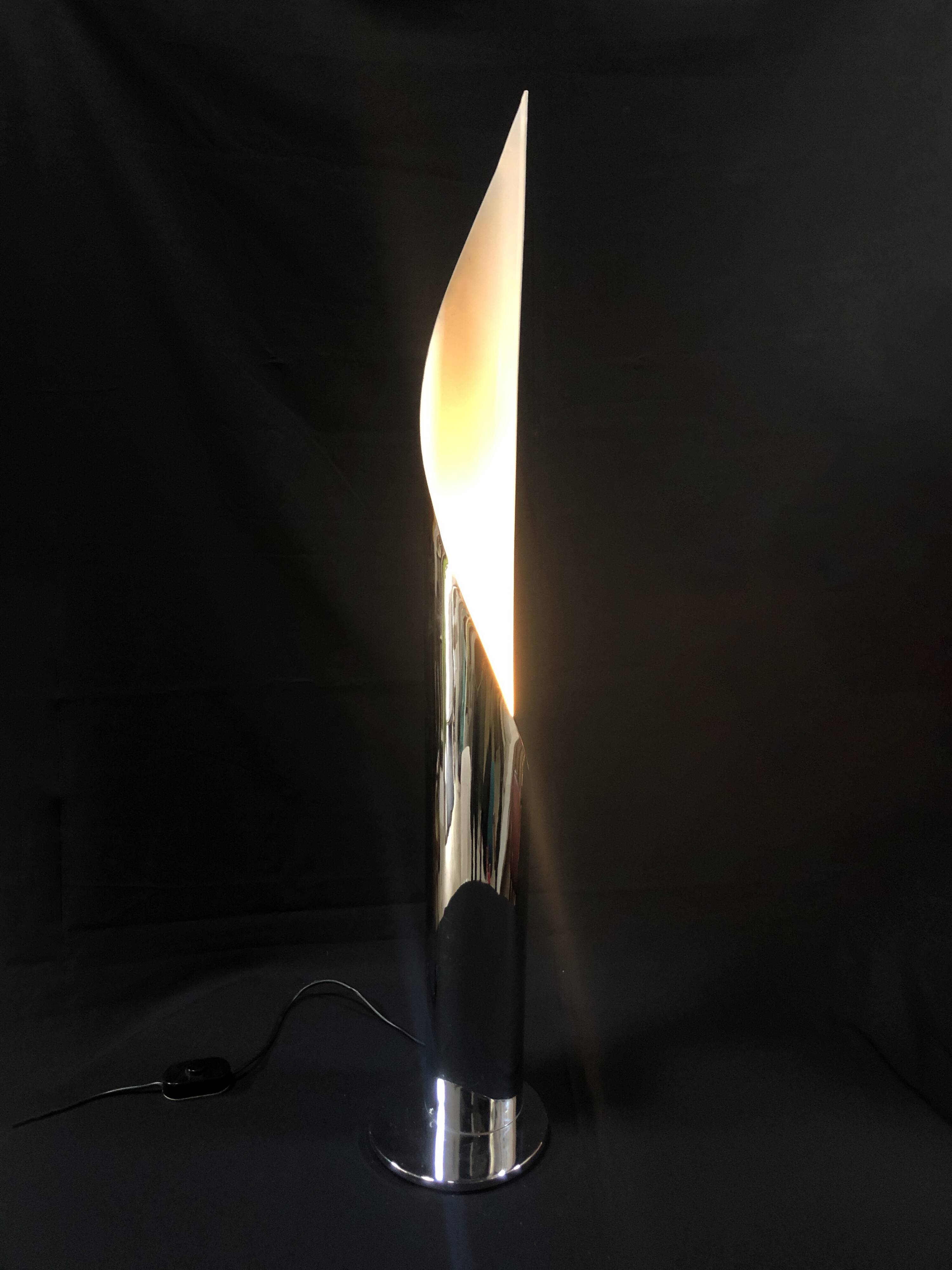 Vintage Floor Lamp • Flame • Stainless Steel • Space Age • 1970