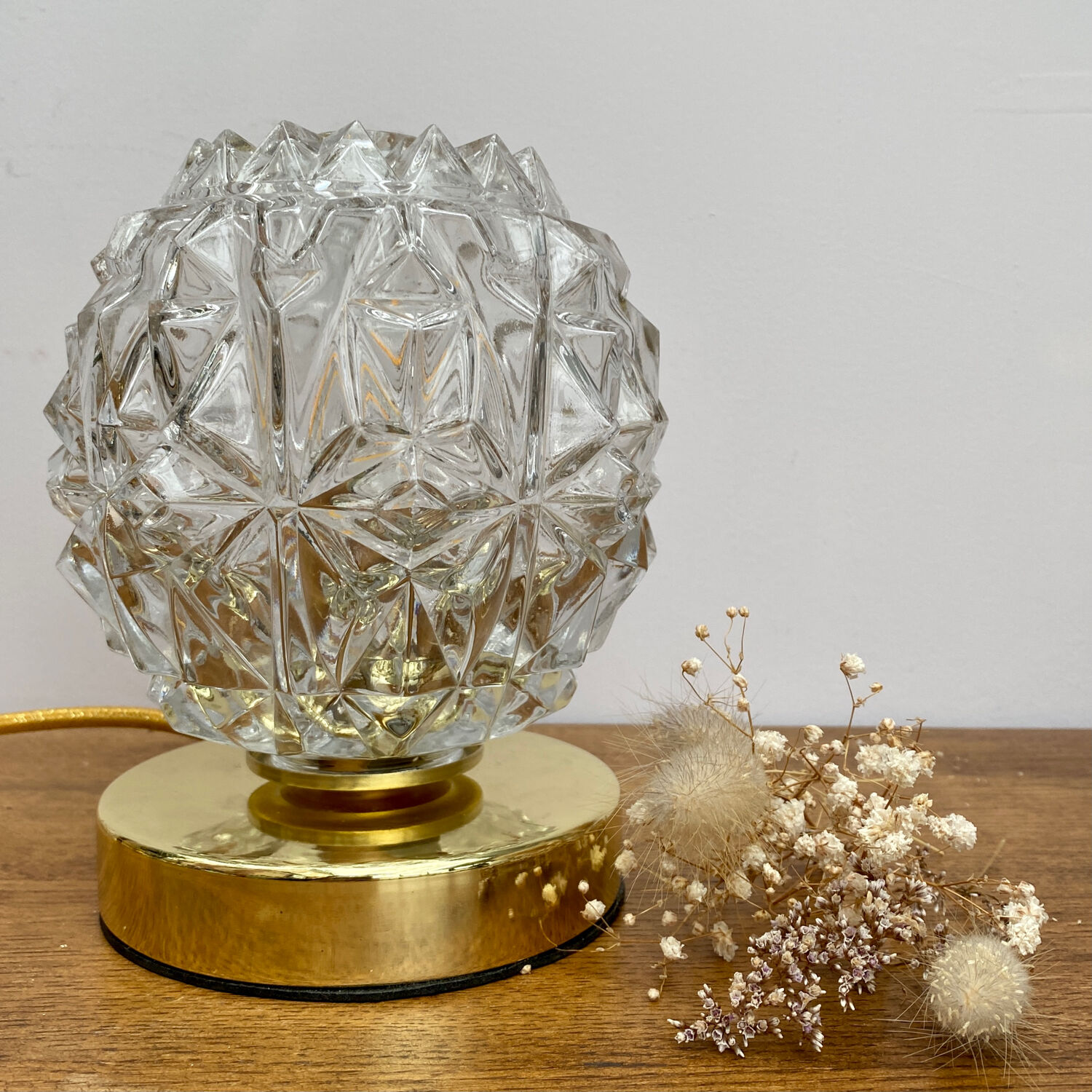 Vintage globe table lamp in molded glass