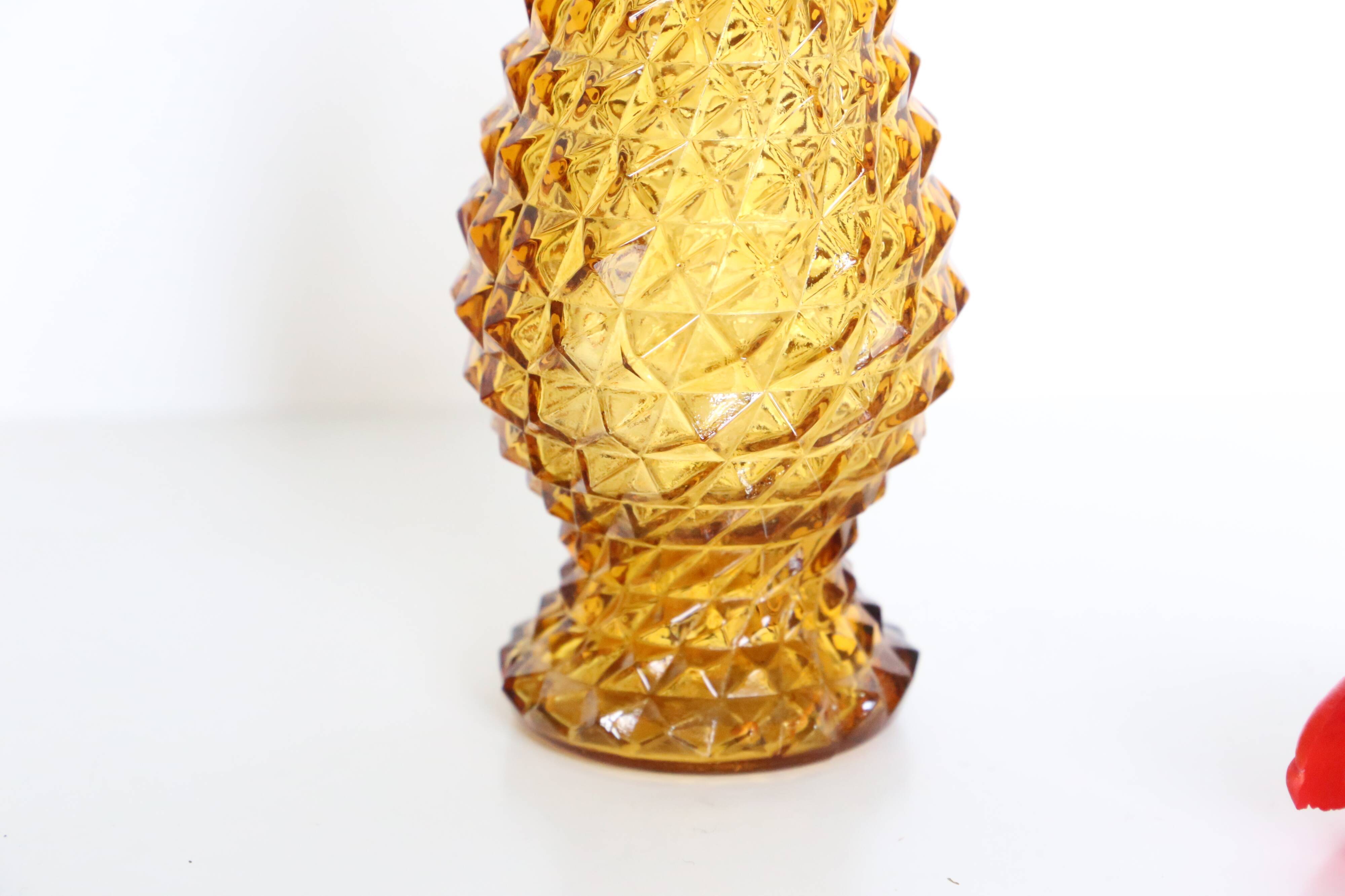Amber glass vase, diamond tip, vintage