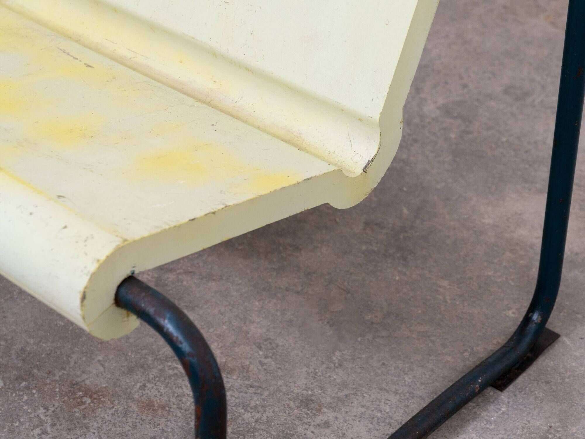 Rare Willy Guhl two-seater bench, original yellow patina, 1960.