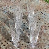 6 vintage clear chiseled crystal and glass champagne flutes