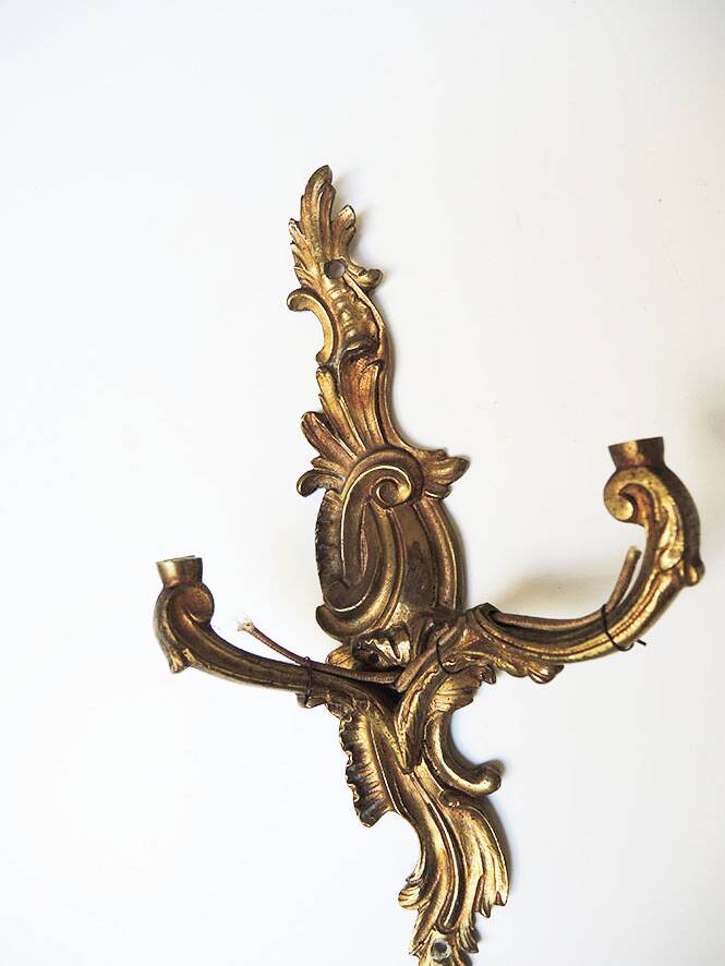 3 Old Louis XV Style Sconces in Brass