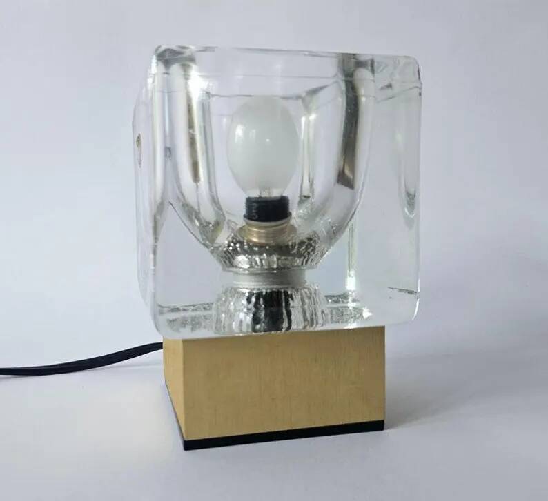 Midcentury Rare Ice Cube Glass Table Lamp, Peill & Putzler, Germany, 1970s