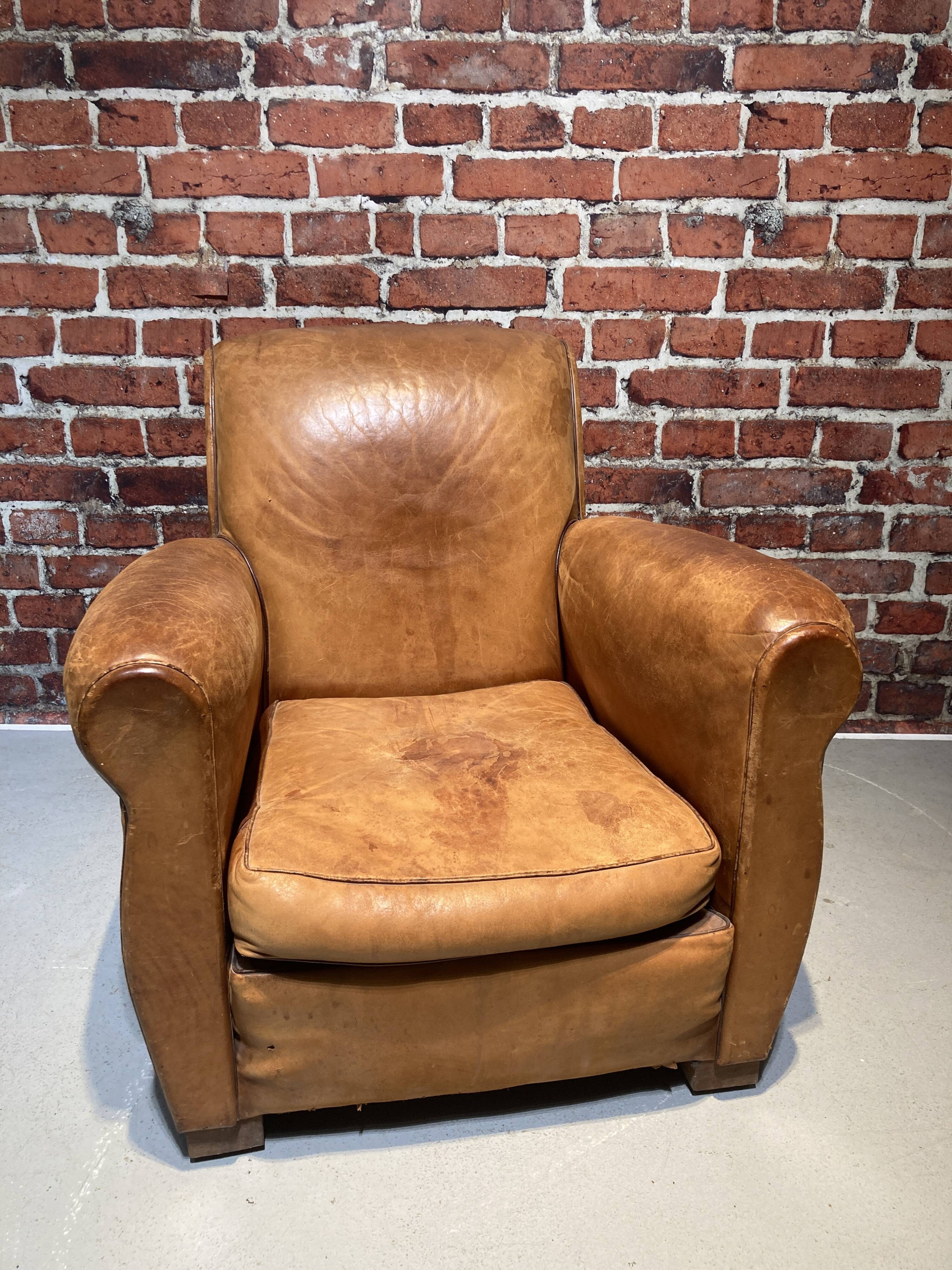 Brown leather armchair