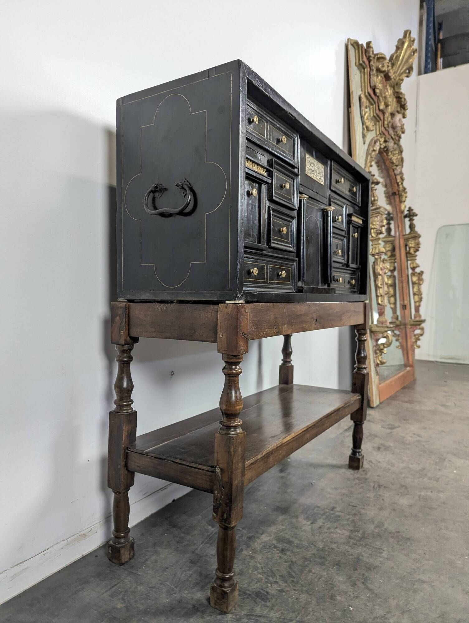 17th-century blackened wooden Flemish cabinet