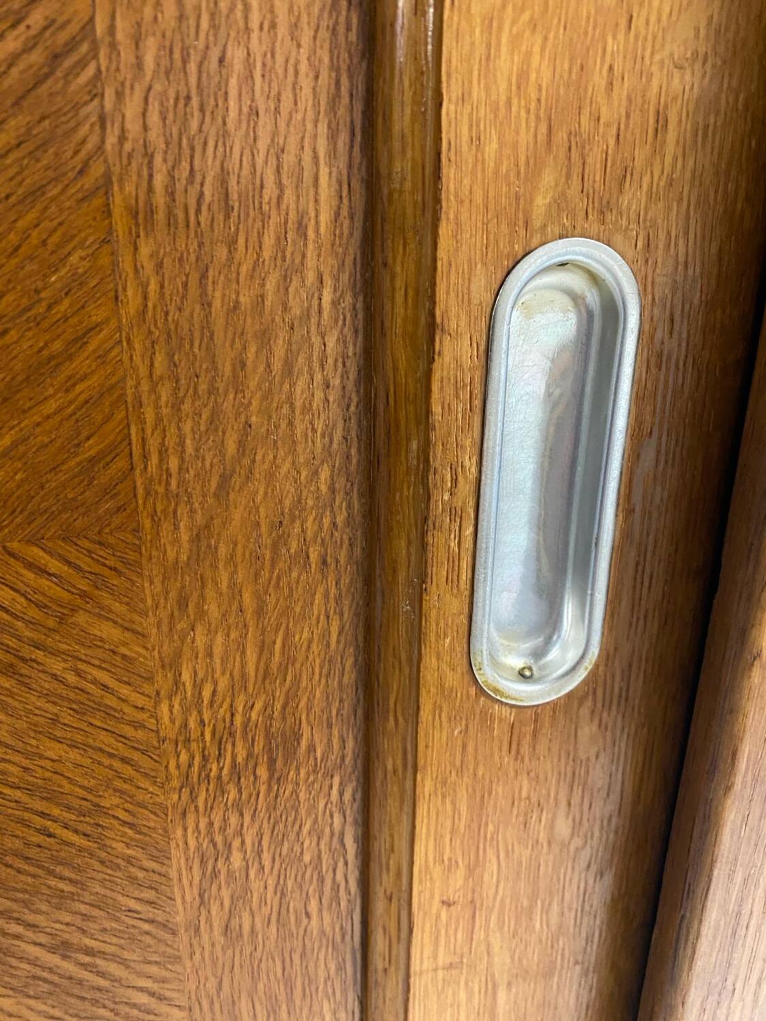 Vintage wardrobe with compass feet, sliding doors