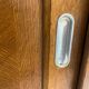 Vintage wardrobe with compass feet, sliding doors